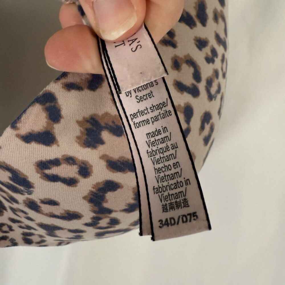 Victoria's Secret Bra Women's 34D Beige Leopord Print Underwired Padded Hook Eye - Picture 6 of 10